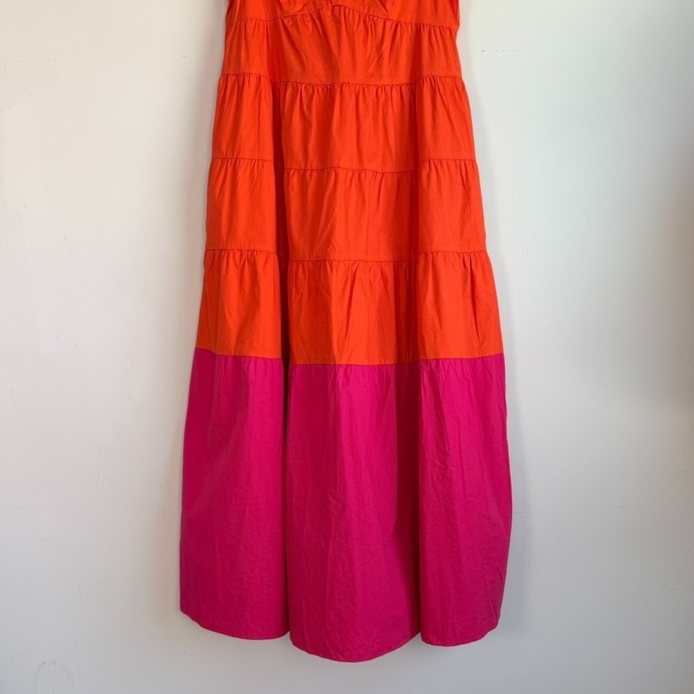 Donna Morgan Tiered Maxi Dress Size 6 Travel Cotton Colorblock Pink Orange - Picture 3 of 8